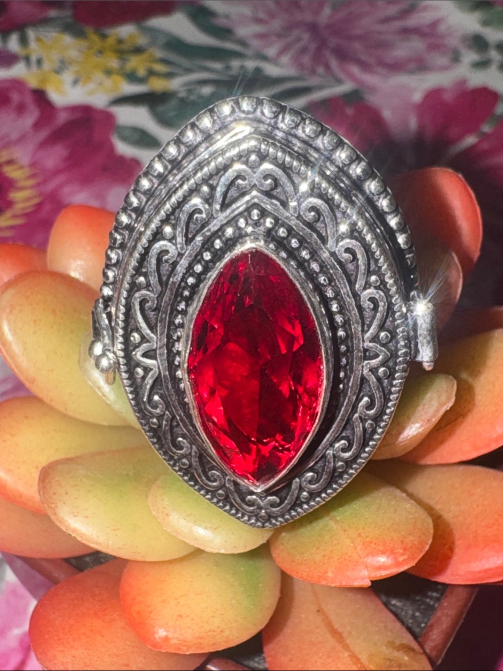 Silver Garnet Poison Ring